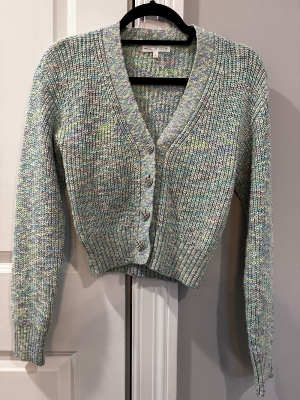 Free The Roses • Heart Button Multicolored Adorable Cardigan (XS)